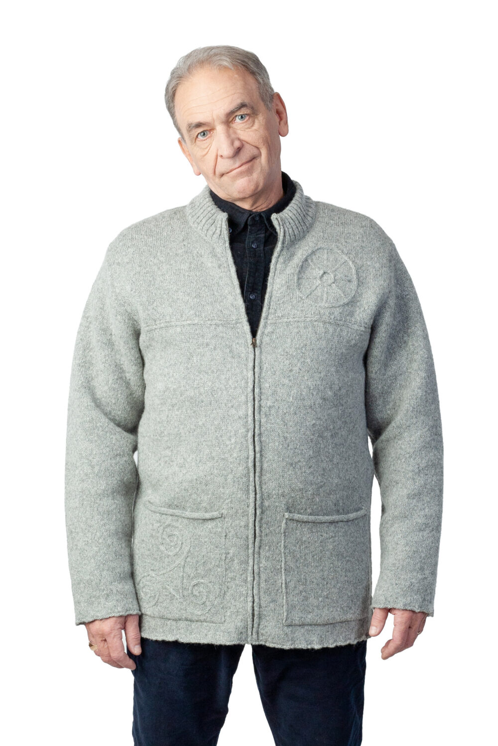 t-618-hh1-wool-cardigan-power-symbols-pockets-front Wool cardigan with power symbols and pockets - Image 1