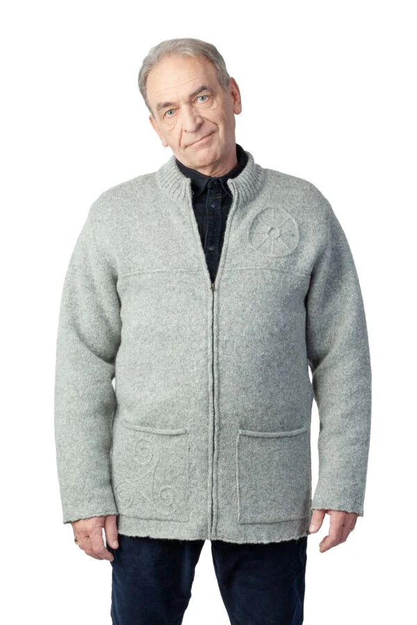 Wool cardigan with power symbols and pockets