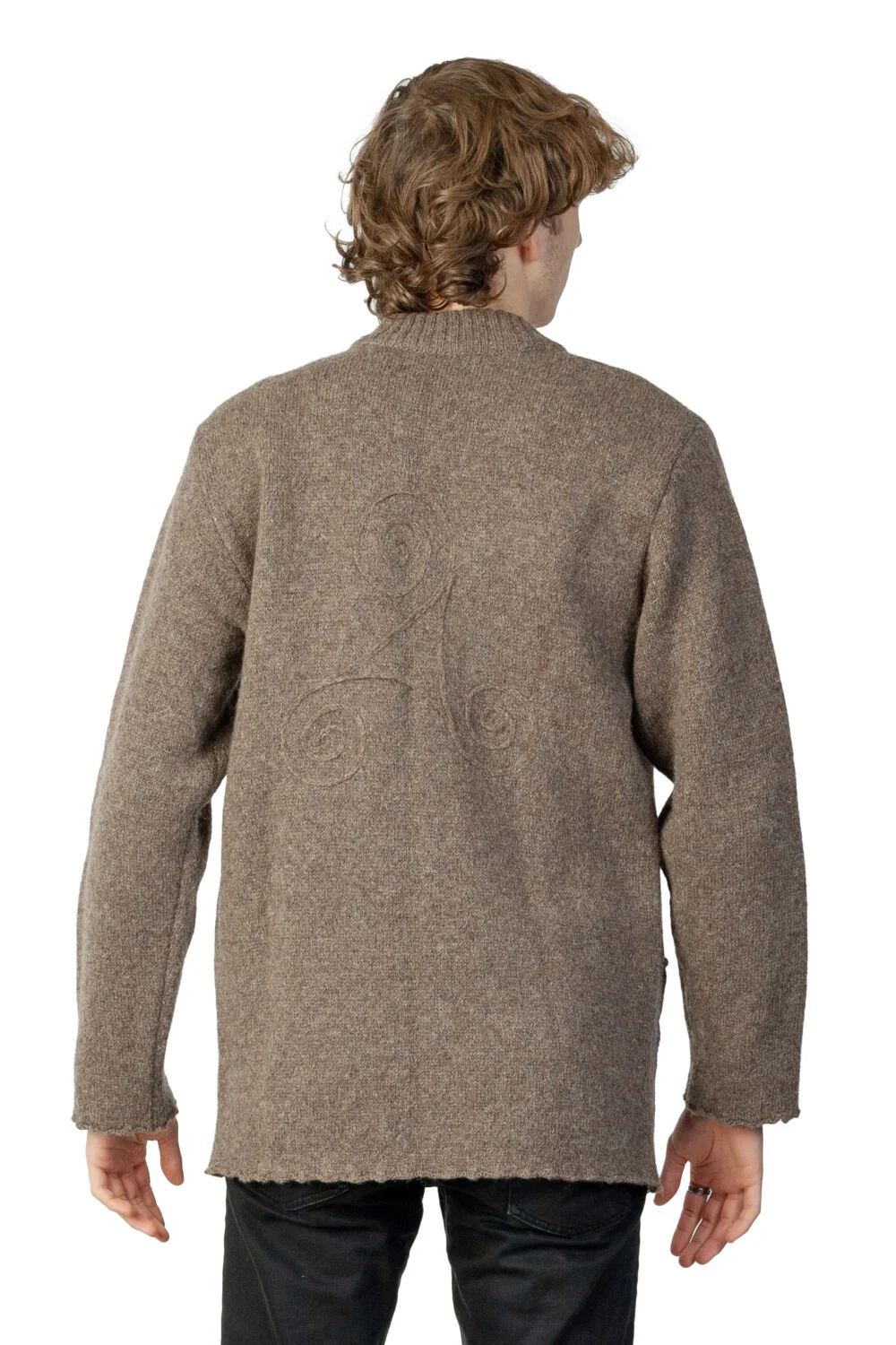 Uldcardigan med kraftsymboler og lommer