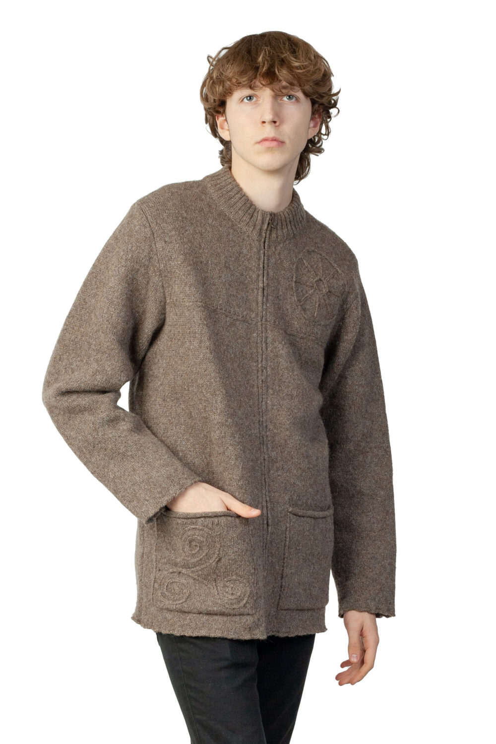 Wool cardigan with power symbols and pockets - Image 4