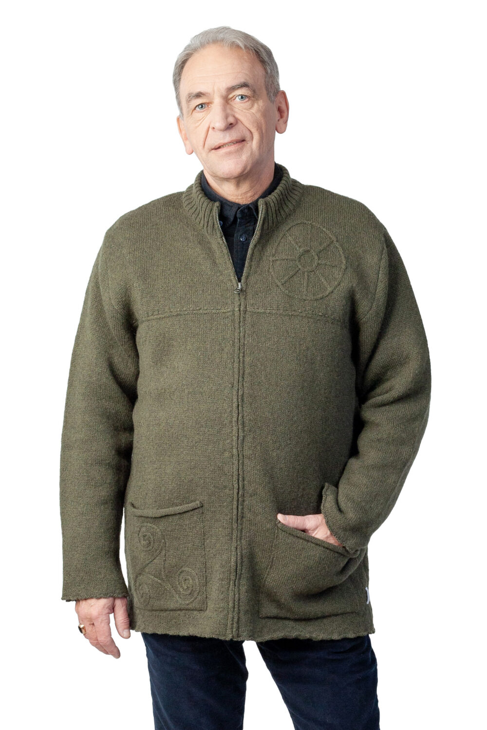 Wool cardigan with power symbols and pockets - Image 2