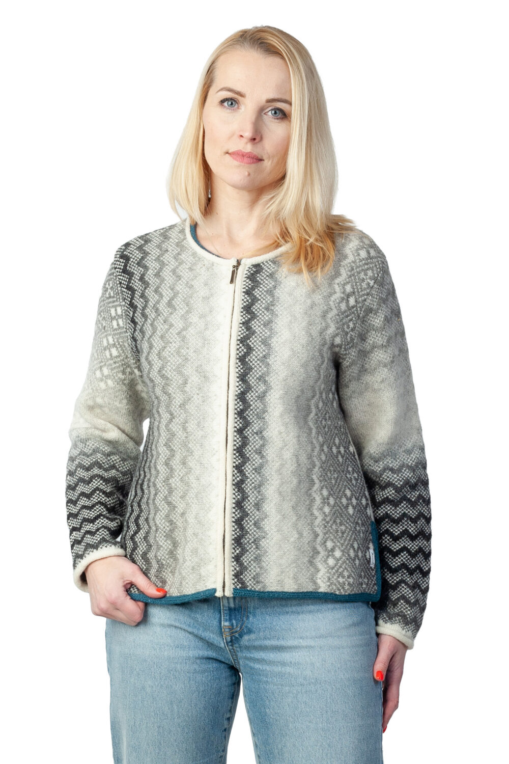 Short wool cardigan with a zigzag pattern - Image 2