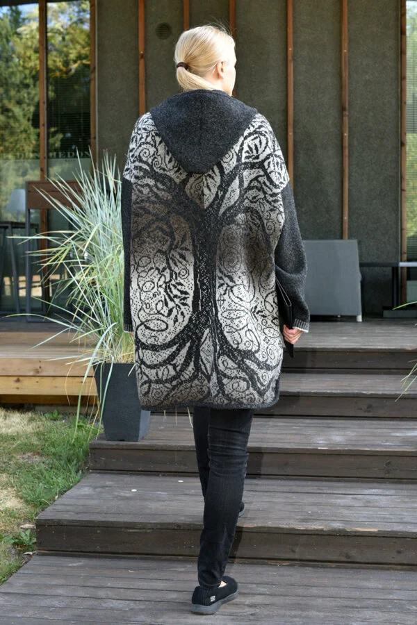 Wollponcho mit Kapuze und Reißverschluss