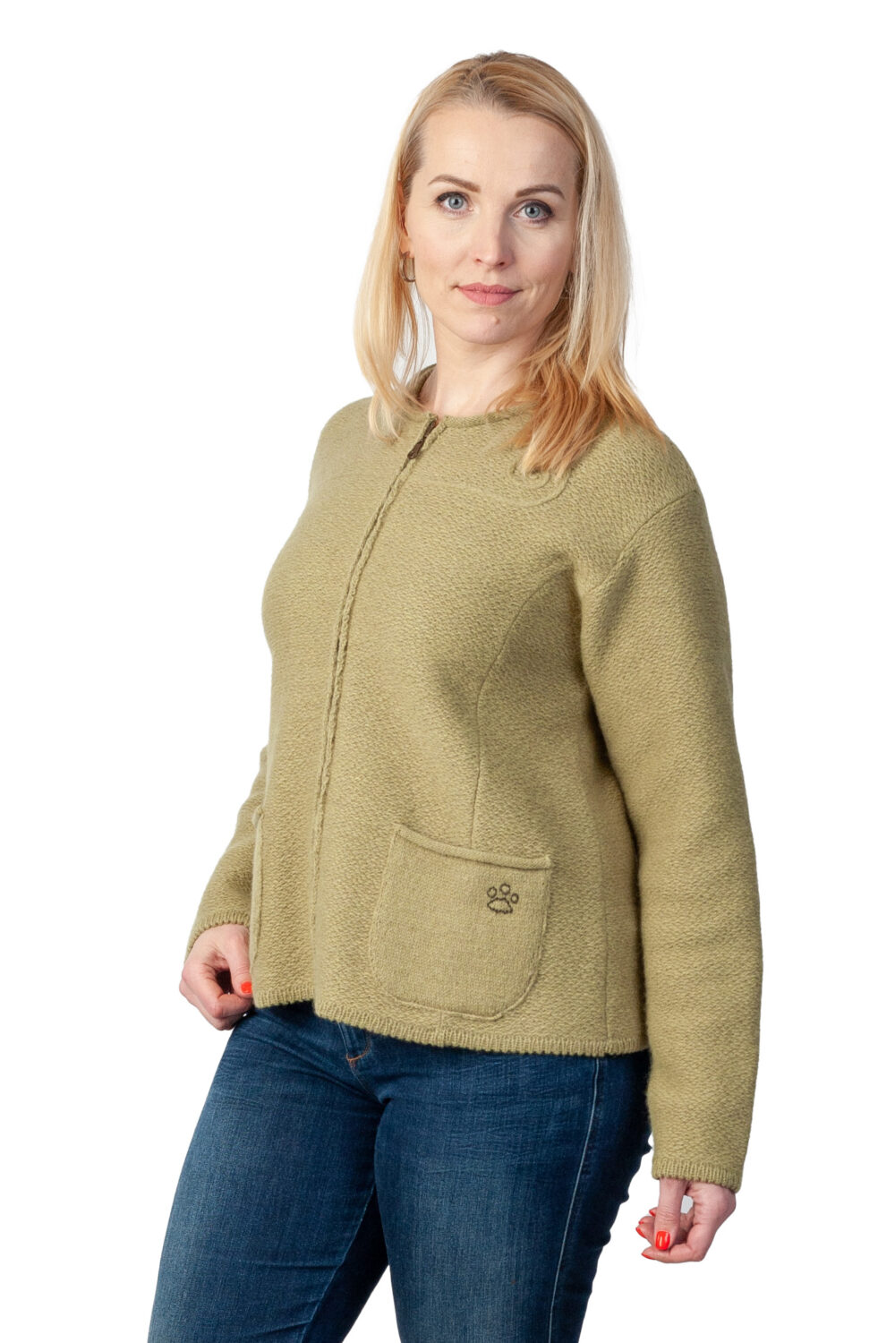 Short wool cardigan with a paw print and pockets - Image 3
