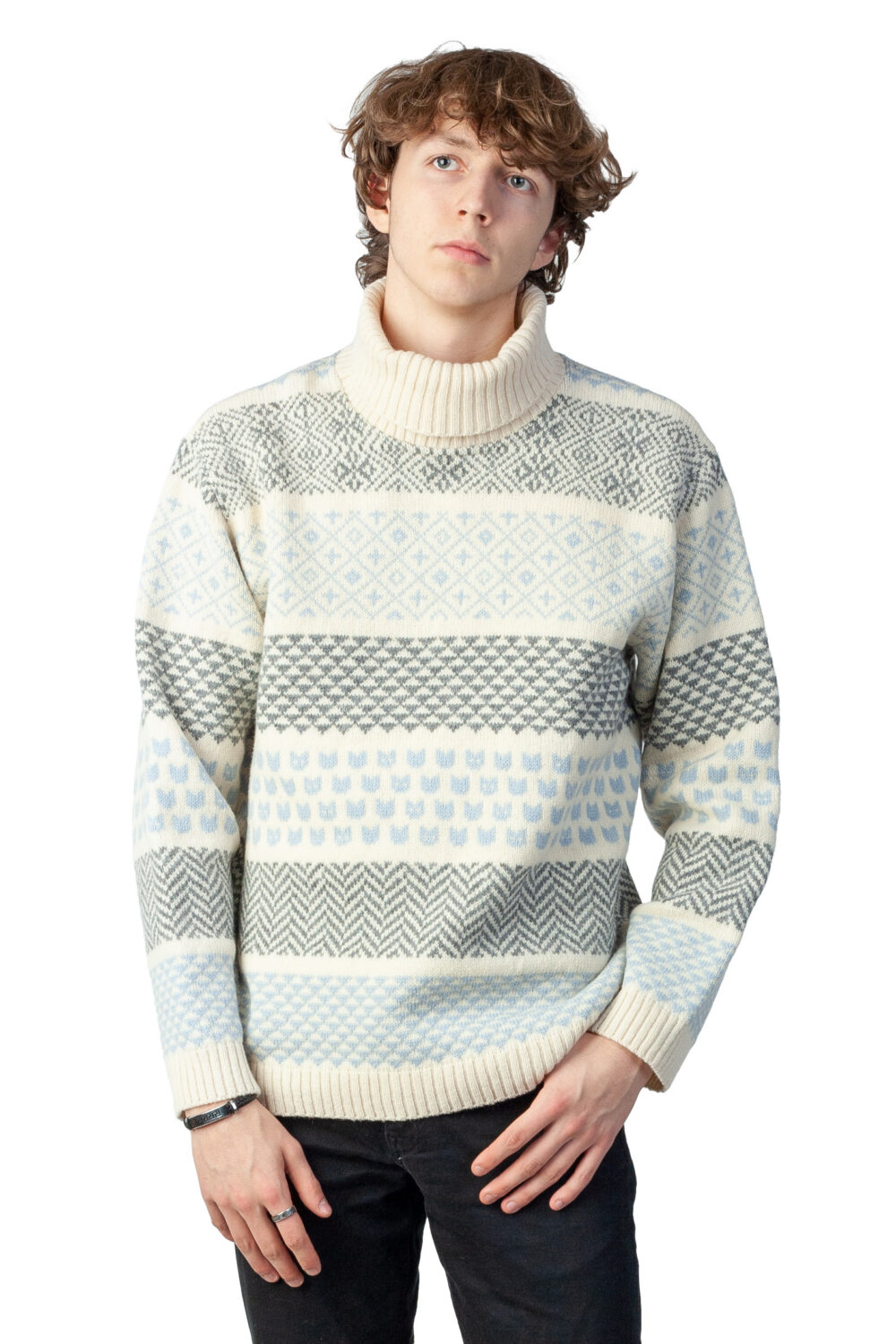 Merino wool turtleneck pullover with cat patterns - Image 2