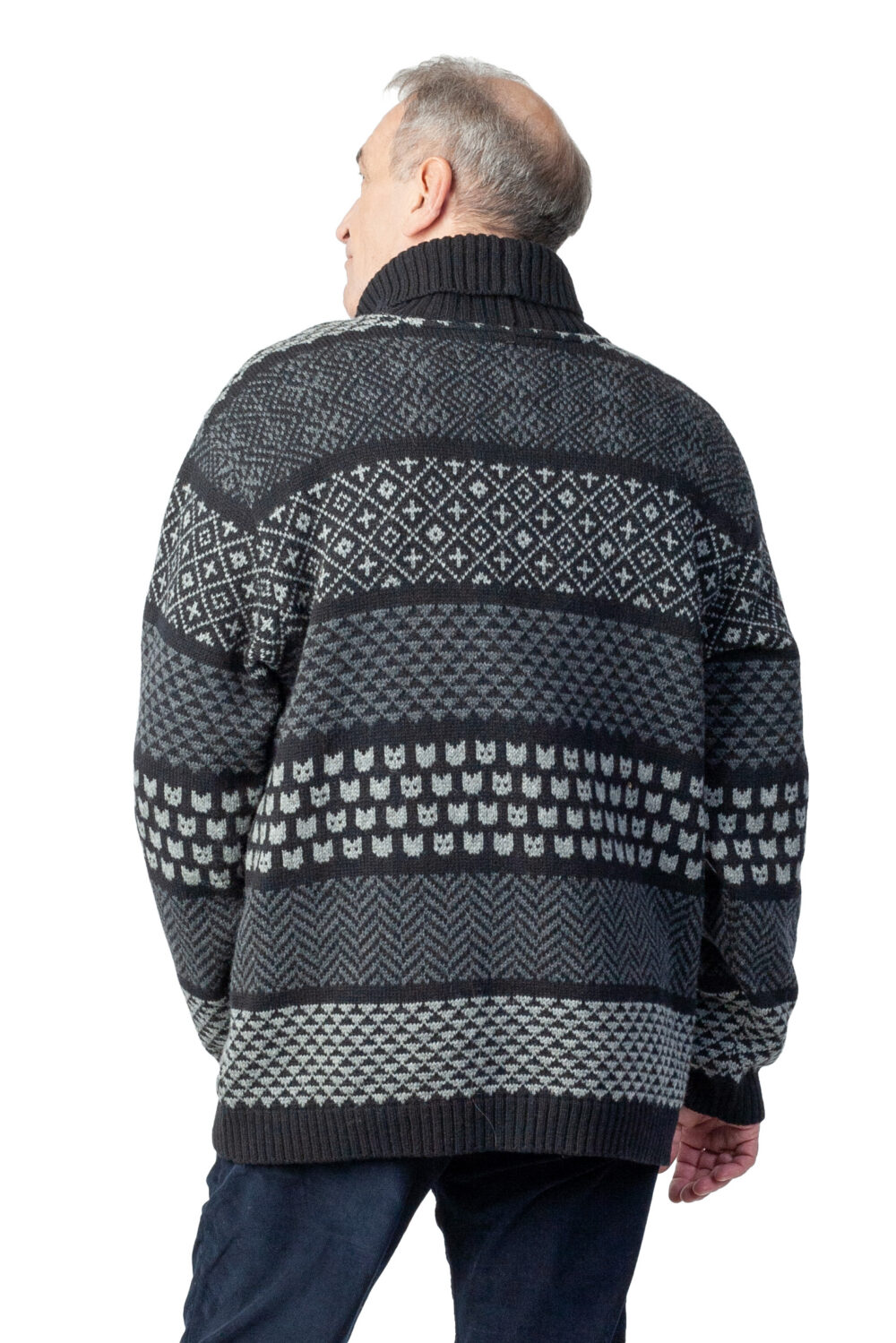 Merino wool turtleneck pullover with cat patterns - Image 3