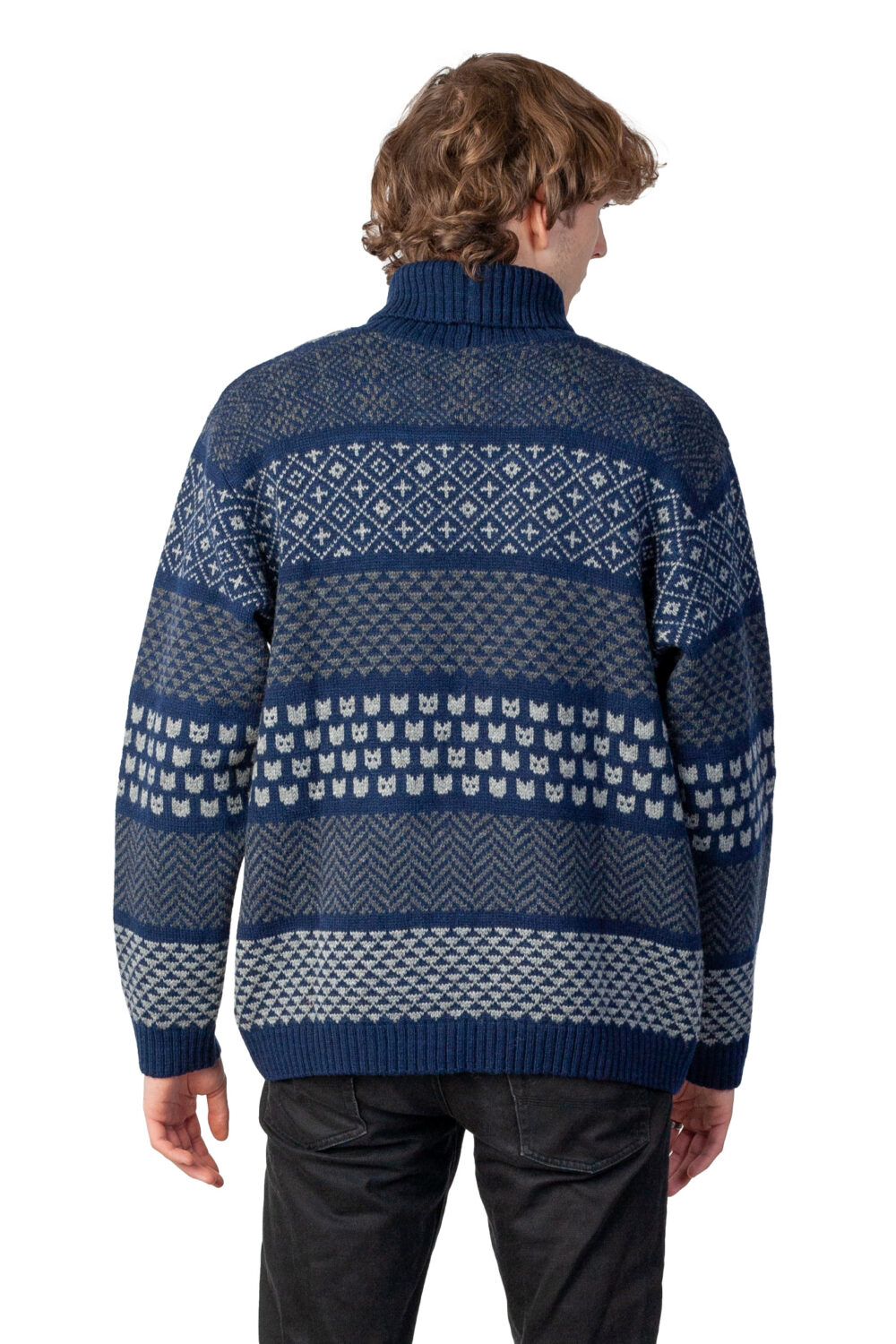 Merino wool turtleneck pullover with cat patterns - Image 3