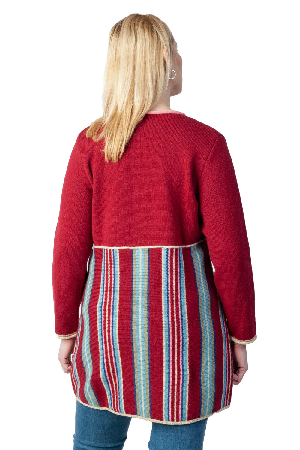 Wool cardigan with folk skirt stripe pattern - Image 2
