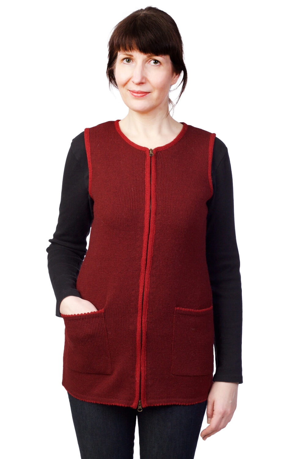 v-09-mm2-long-wool-vest-pockets-zipper-front Long wool vest with pockets and zipper - Image 1