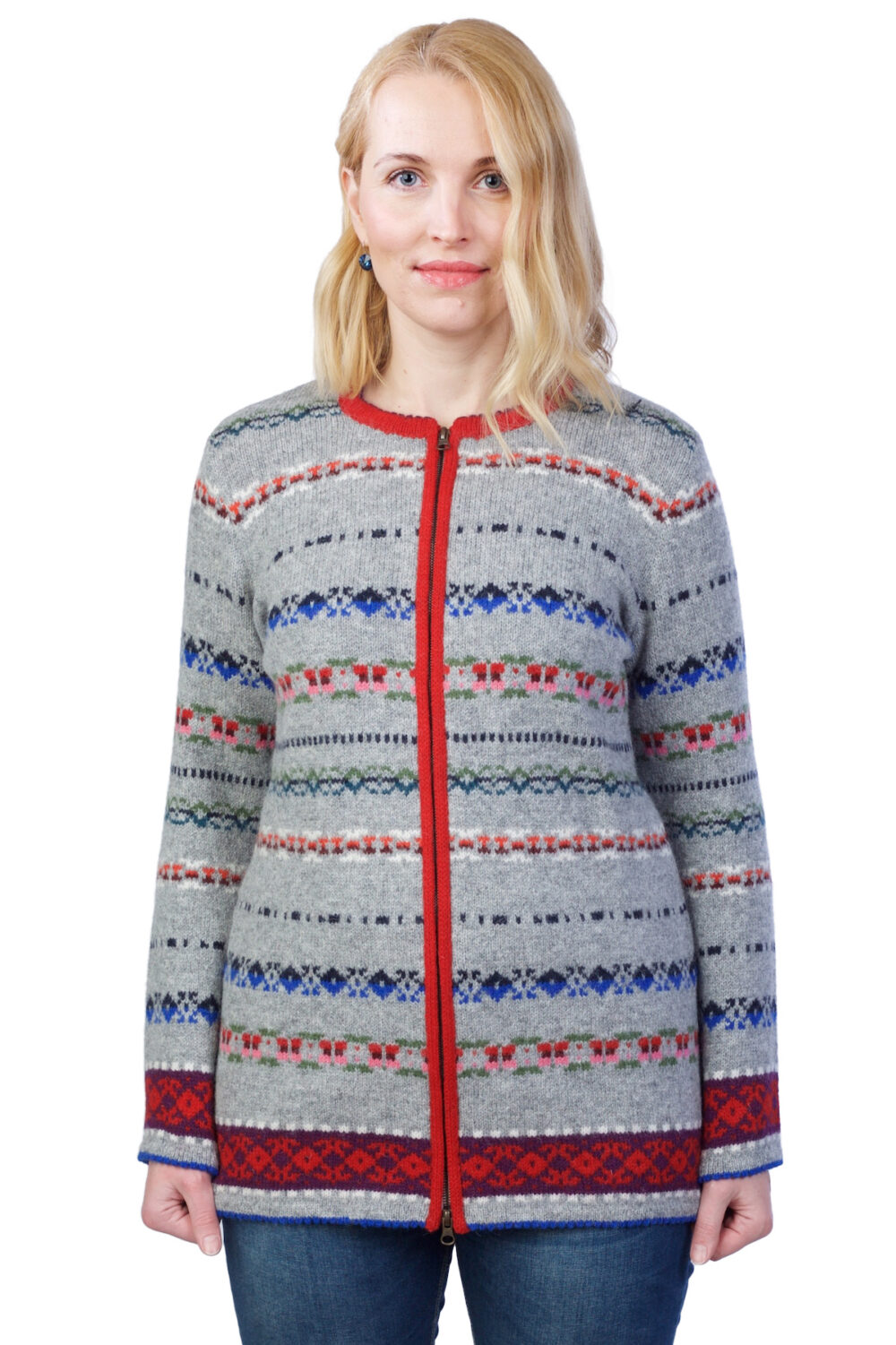 v-11-hh3-wool-cardigan-muhu-pattern-front Wool cardigan with Muhu pattern - Image 1