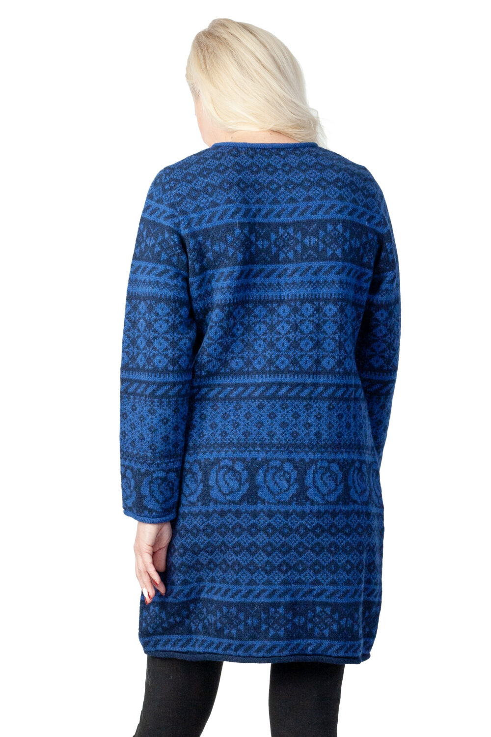 Long wool cardigan with traditional patterns and pockets - Image 3