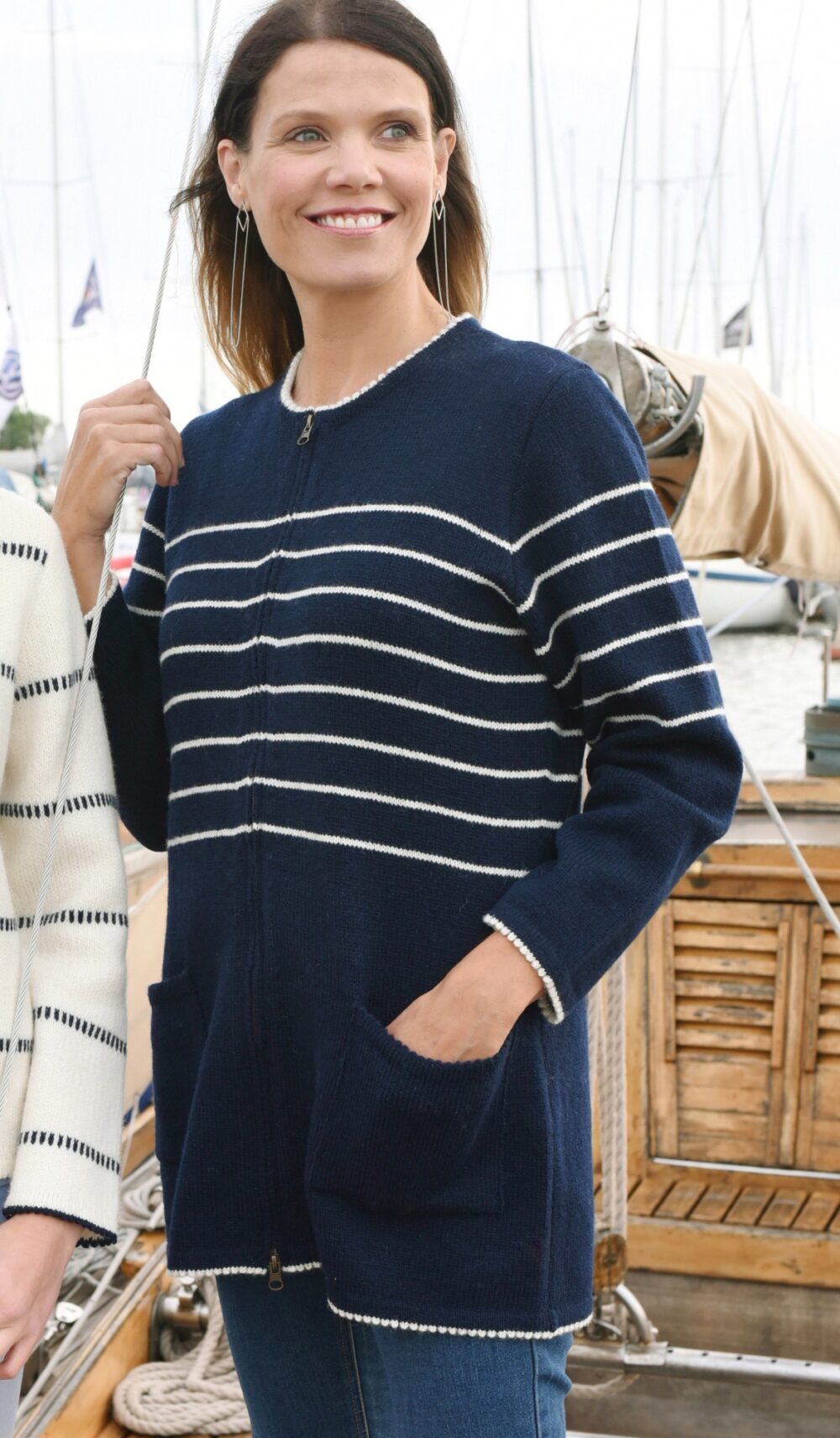Wool cardigan with stripes and pockets - Image 4