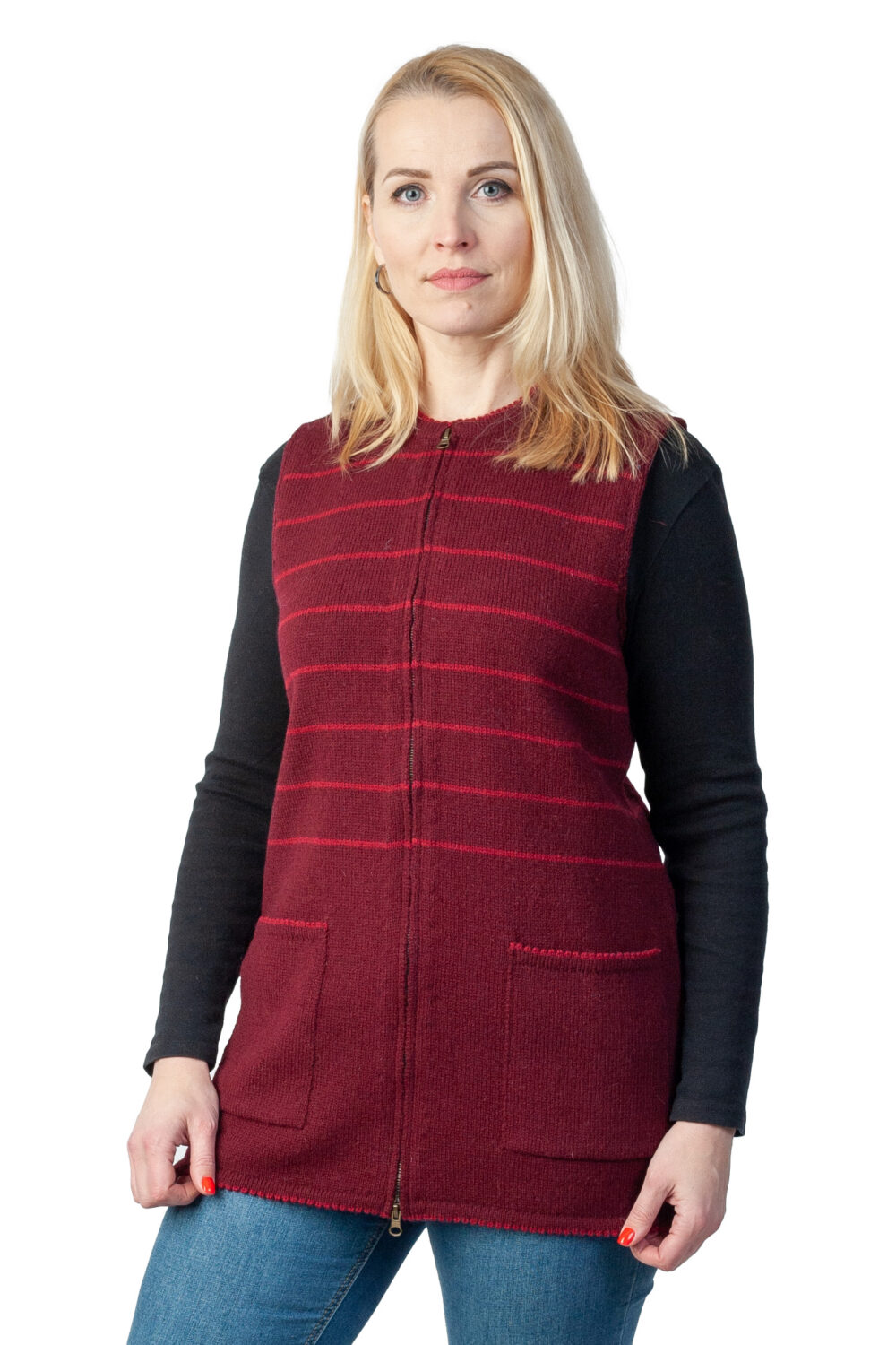 v-33-mm2-wool-vest-stripes-zipper-front Wool vest with stripes and zipper - Image 1