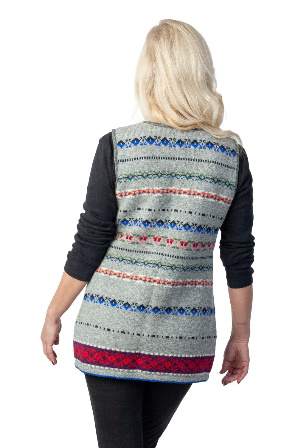 Long wool vest with Estonian folk patterns and zipper - Image 3