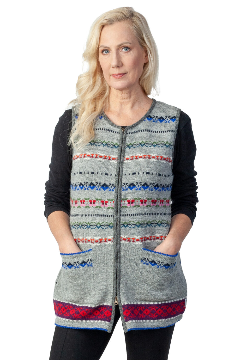 v-35-hh3-long-wool-vest-estonian-folk-patterns-zipper-front Long wool vest with Estonian folk patterns and zipper - Image 1