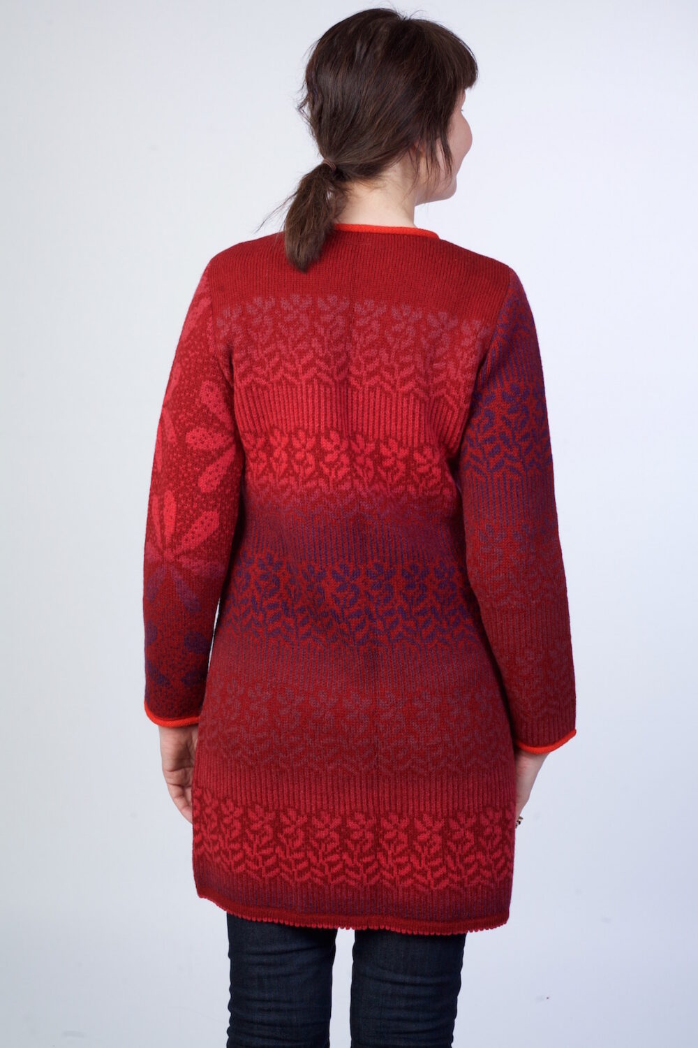 Long wool cardigan with flower patterns - Image 2