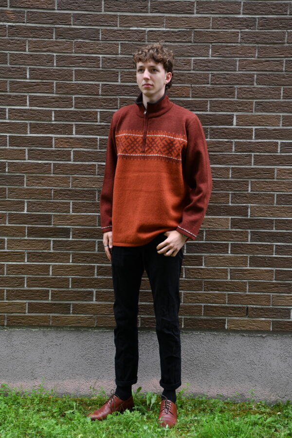 Wool men's pullover with short zipper and power symbols