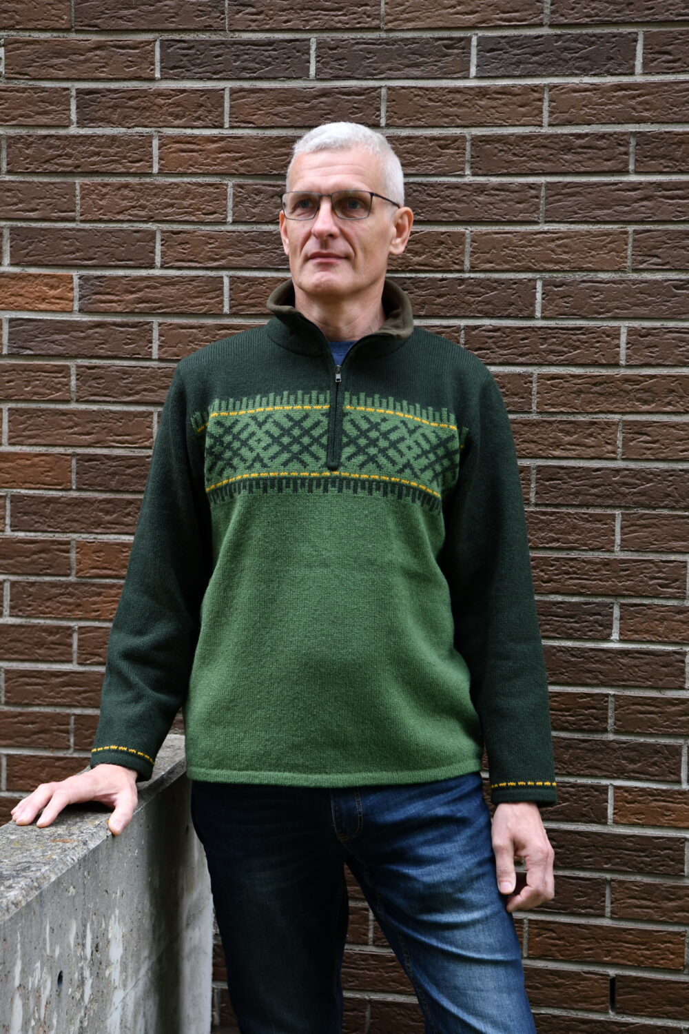 Wool men's pullover with short zipper and power symbols - Image 2