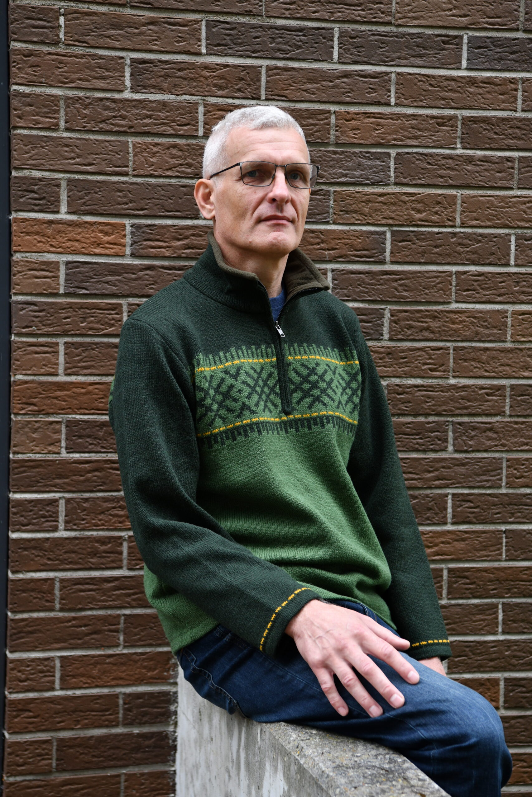 Men pullover with short zipper Wool men's pullover with short zipper and power symbols - Image 1