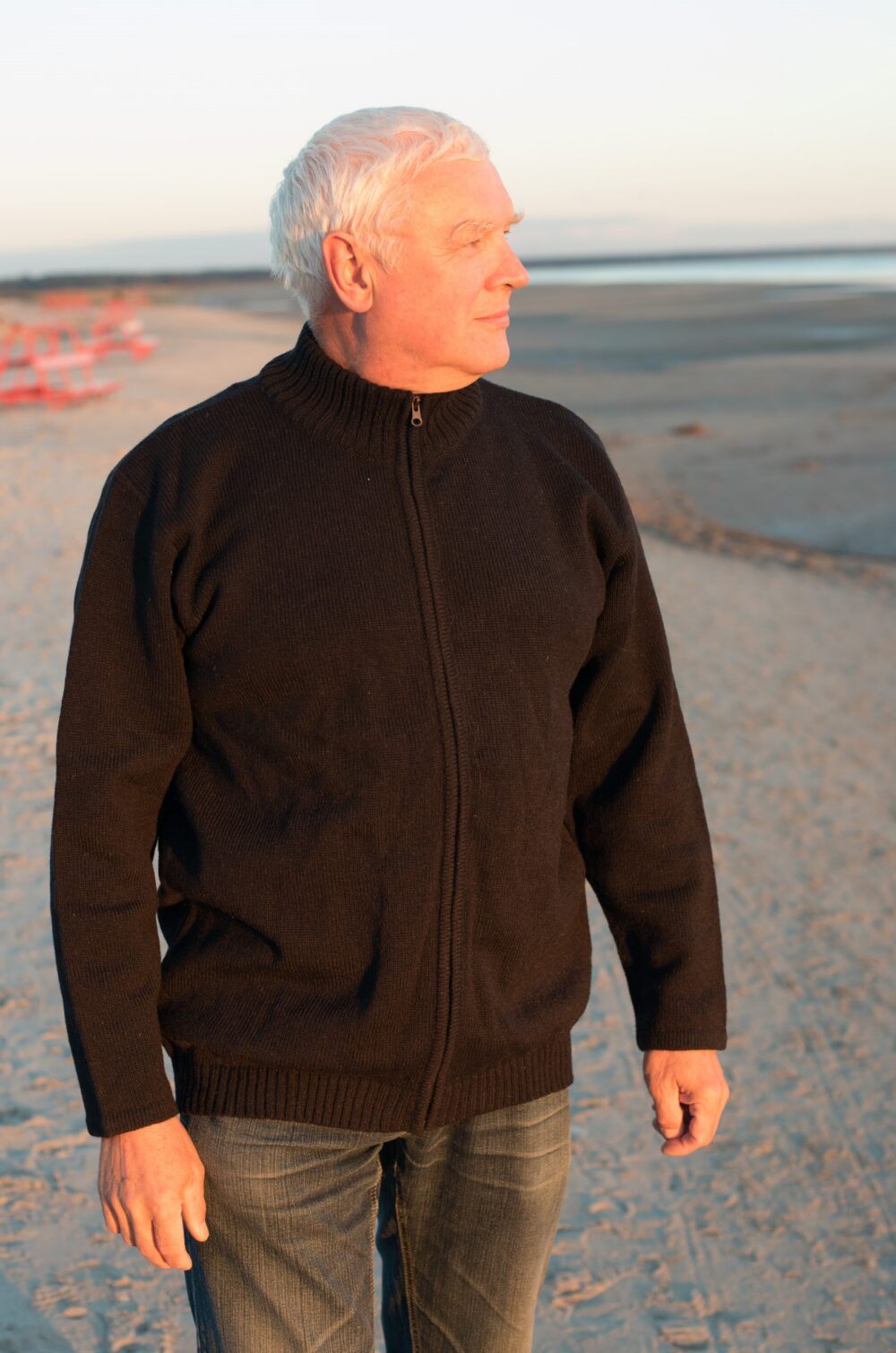Wool solid-colour cardigan with a zipper - Image 1