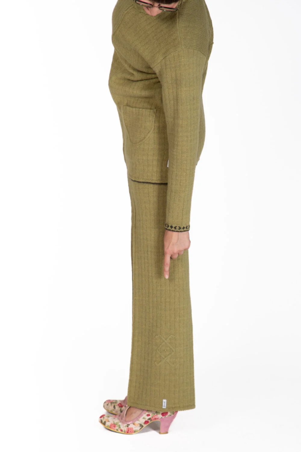 Leggings aus Wolle mit Biesen und Kraftsymbol