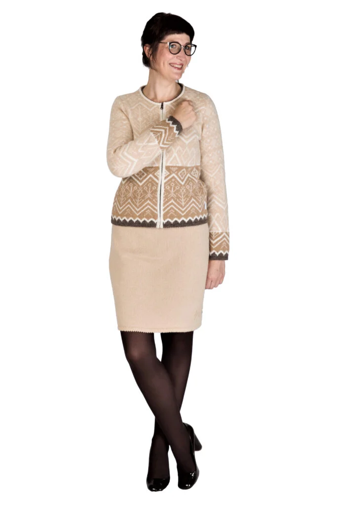 Wool short skirt with a protective symbol