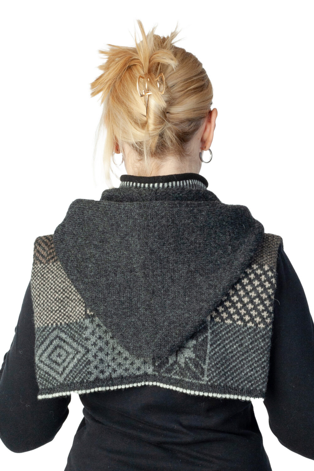 Wool neck warmer bib with zipper and hood - Image 2