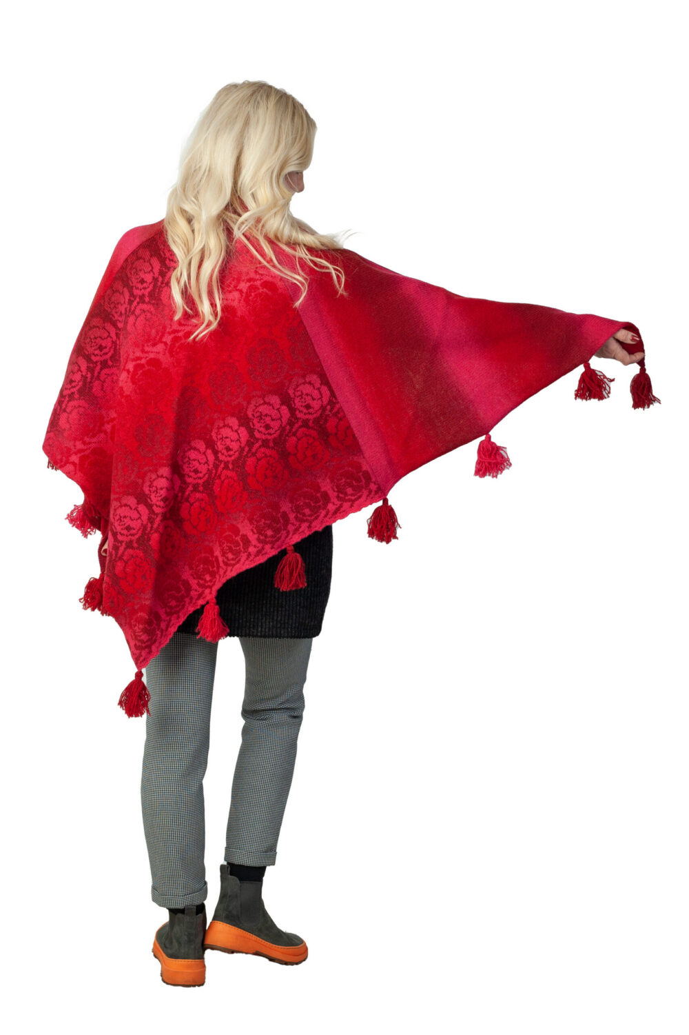 Wool triangle shawl with roses - Image 2