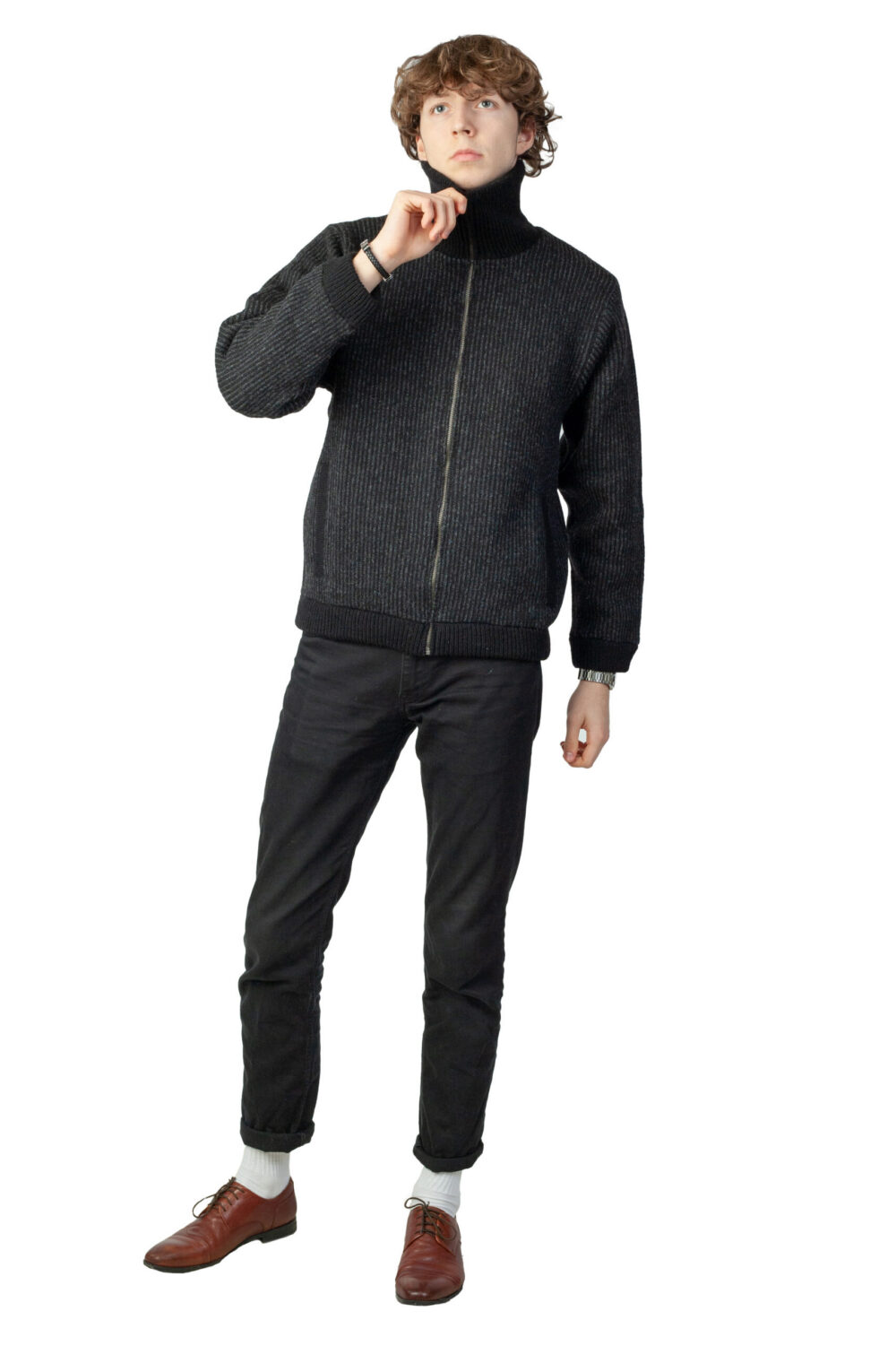 Unisex wool jacket with stripes collar and lining - Image 2