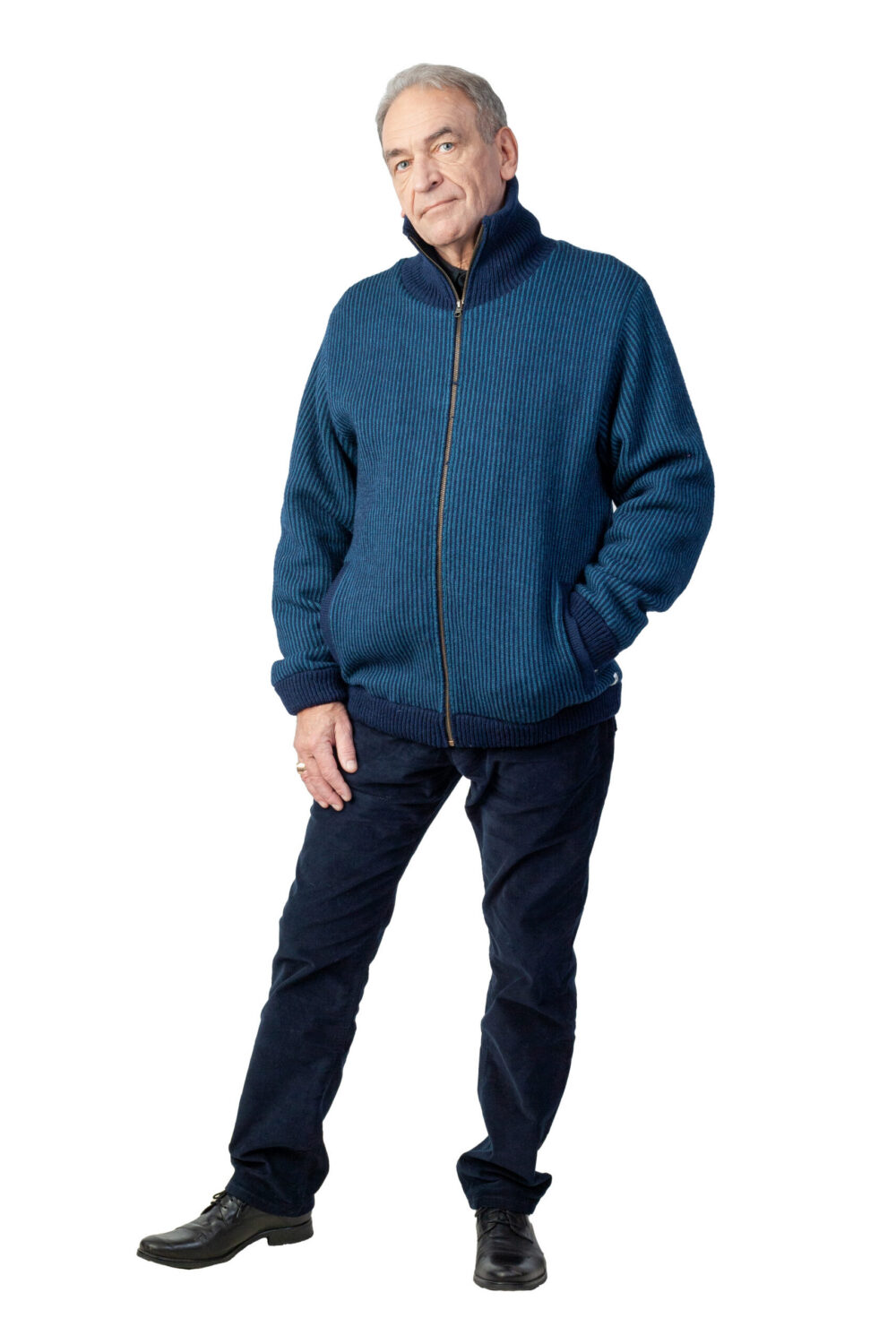 Unisex wool jacket with stripes collar and lining - Image 3