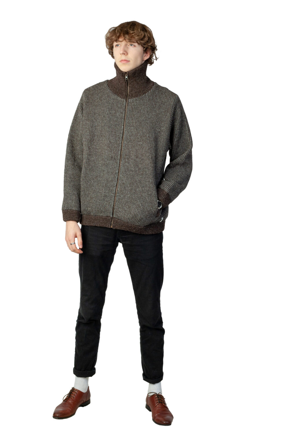 Unisex wool jacket with stripes collar and lining - Image 2