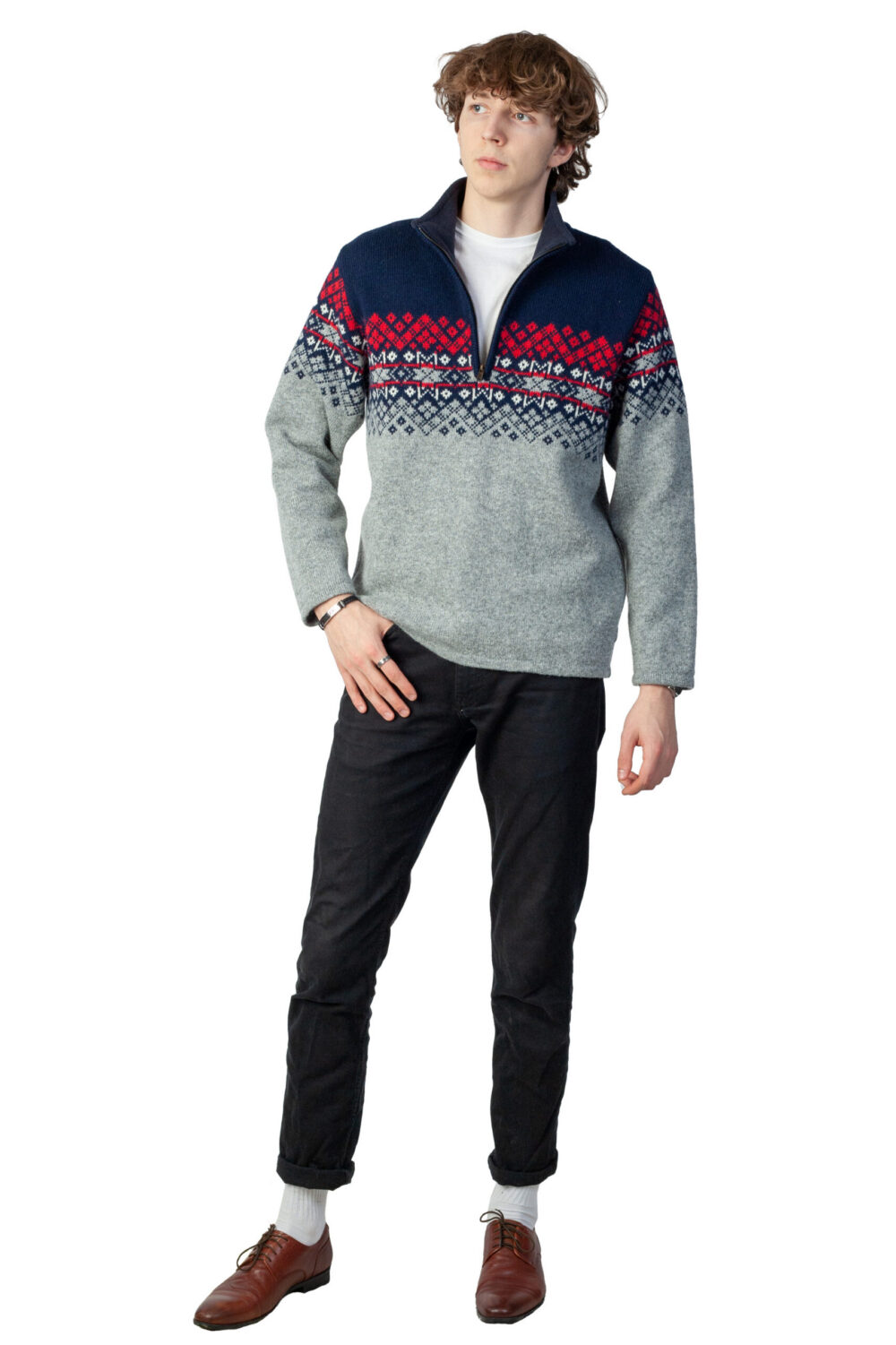 Wool pullover with half zipper - Image 1
