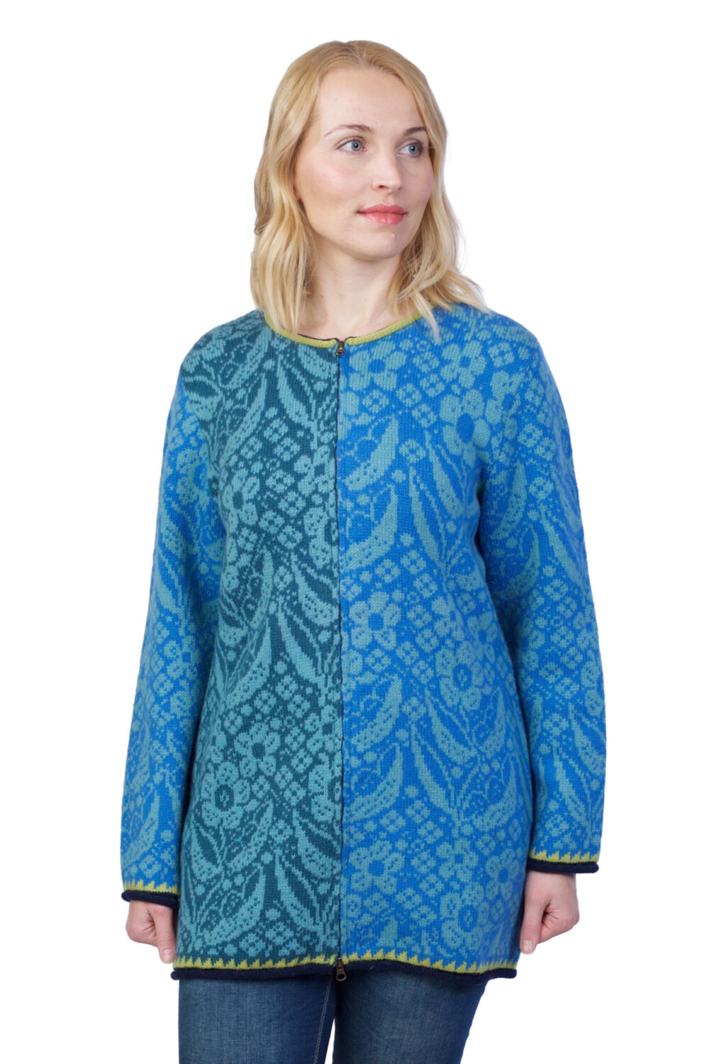 Wool cardigan with flowers and leaves pattern - Image 1