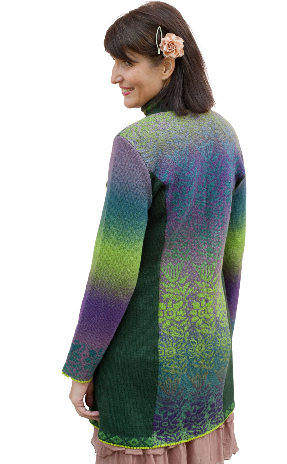 Long wool cardigan with rose pattern - Image 2