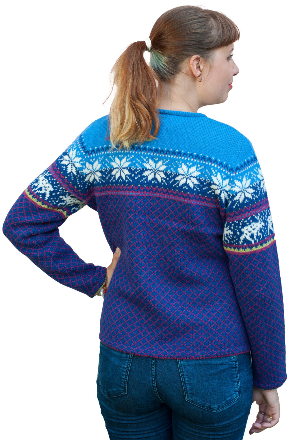 Short wool cardigan with snowflakes and reindeer - Image 2