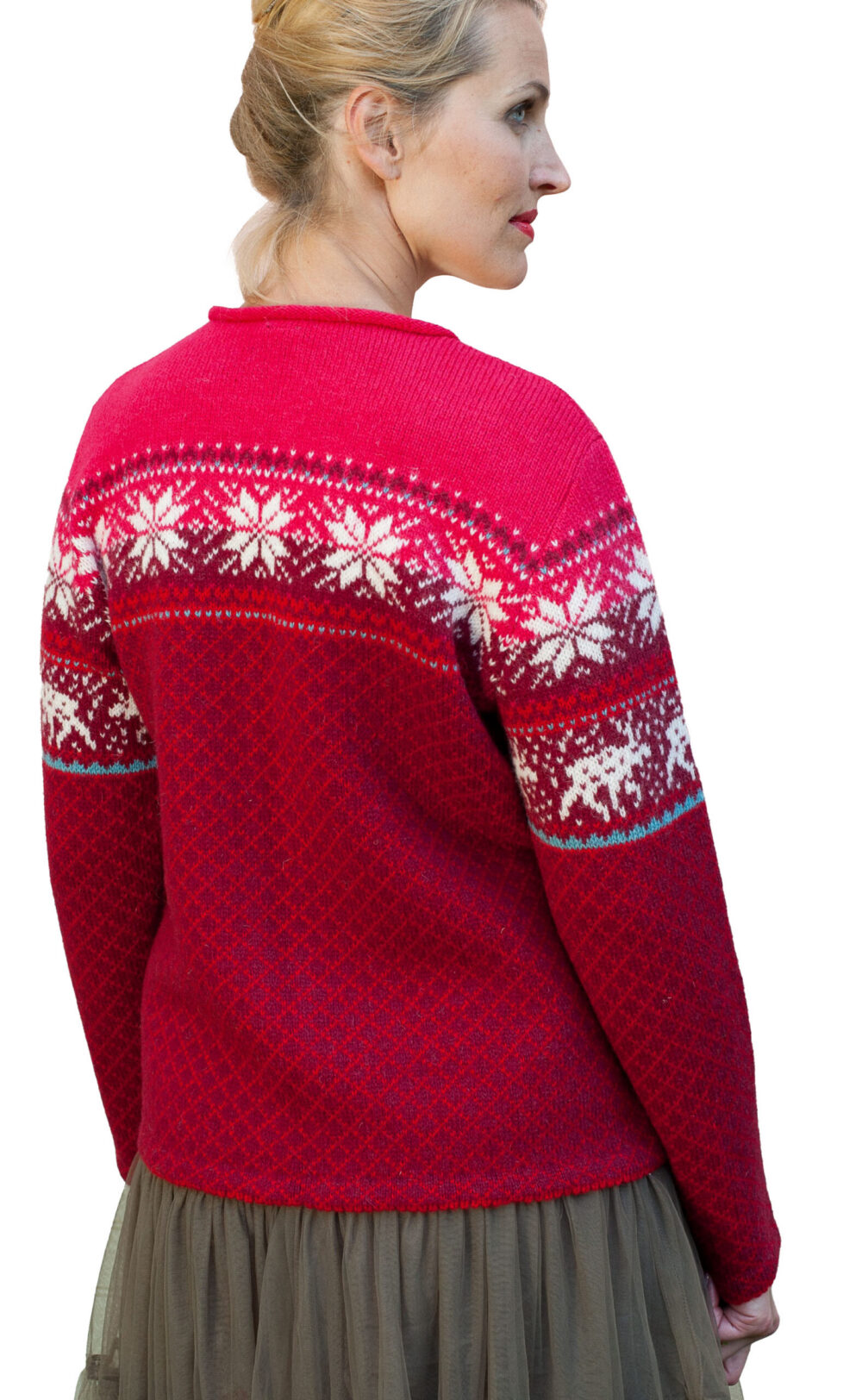 Short wool cardigan with snowflakes and reindeer - Image 2
