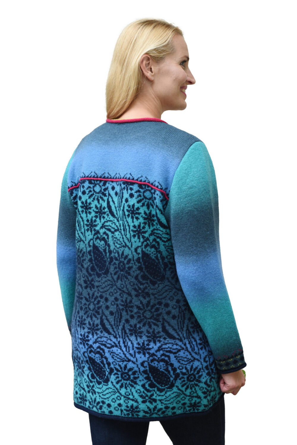 Wool cardigan with floral patterns and pockets - Image 2