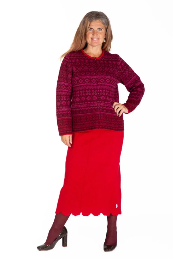 Short wool cardigan with power symbols and a zipper