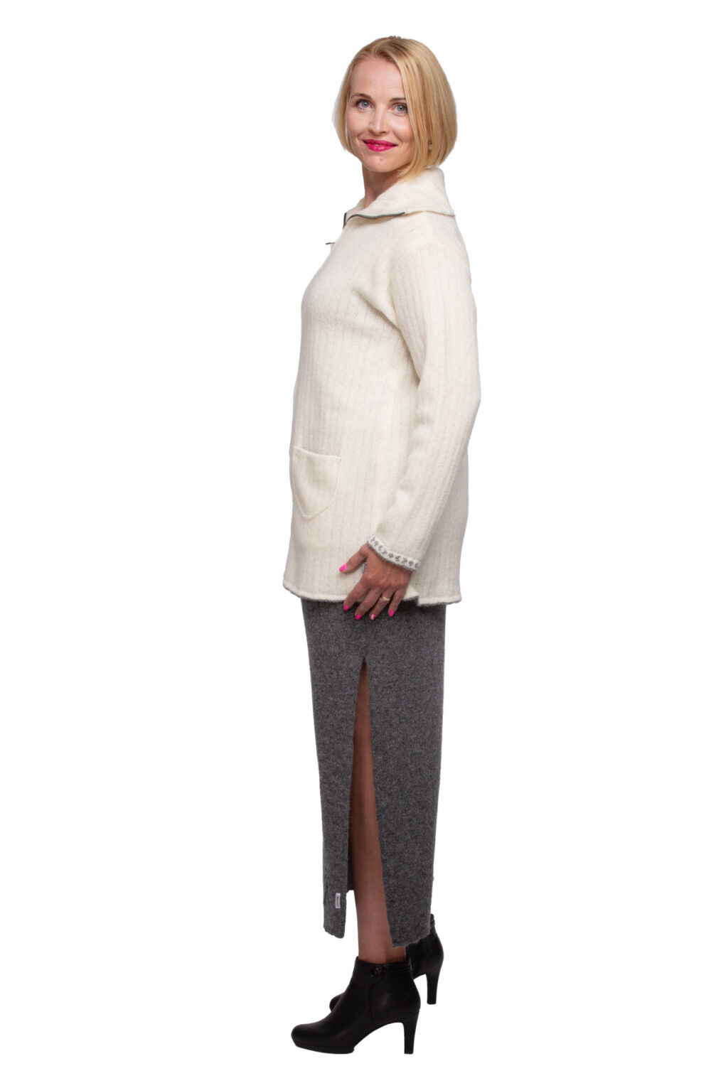 Soft wool cardigan with a collar and power symbols - Image 2