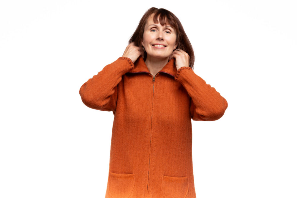 Soft wool cardigan with a collar and power symbols - Image 2