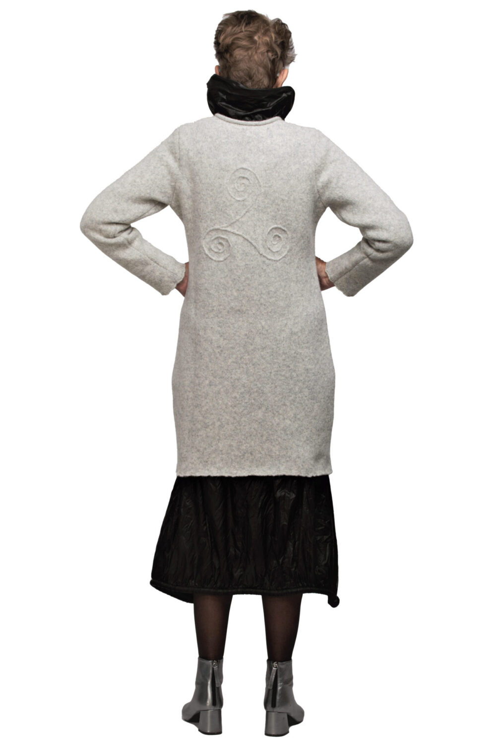 Long wool cardigan with power symbols and a pocket - Image 3