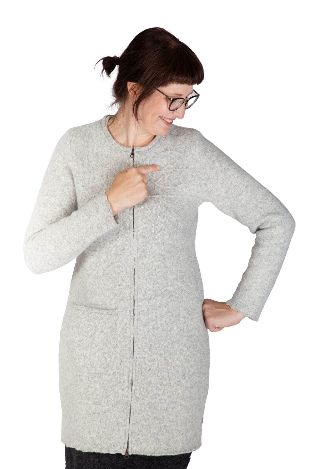 Long wool cardigan with power symbols and a pocket - Image 2