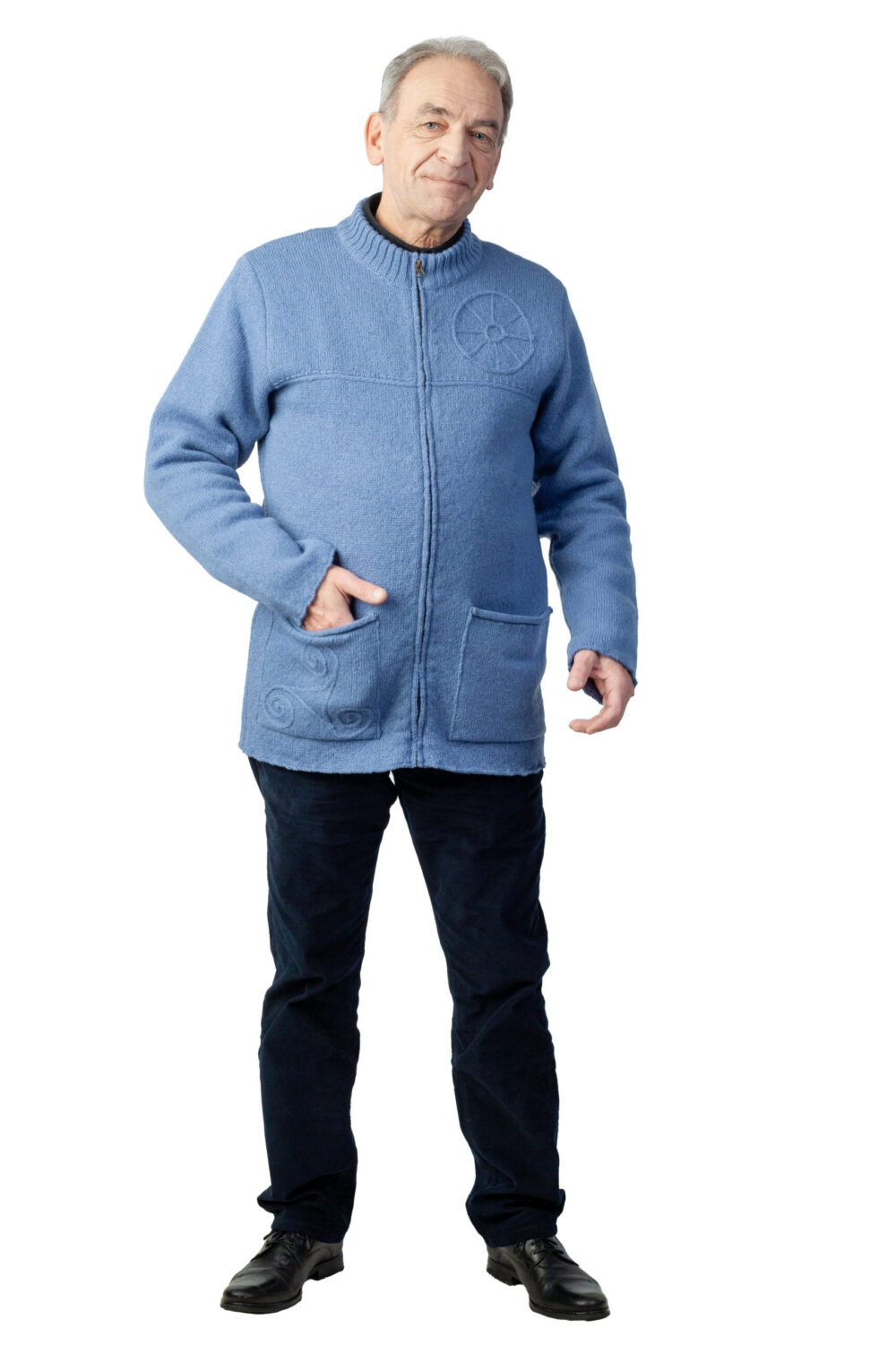 Wool cardigan with power symbols and pockets - Image 2
