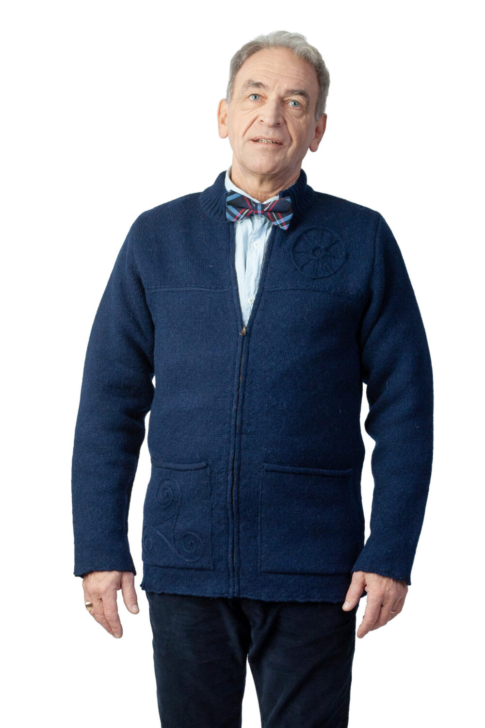 Wool cardigan with power symbols and pockets - Image 2
