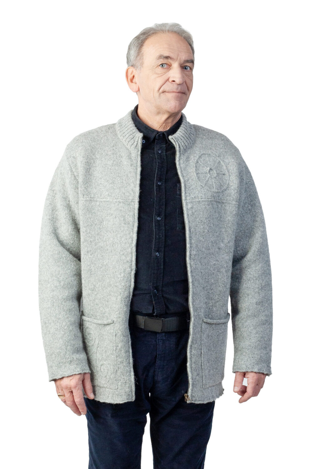 Wool cardigan with power symbols and pockets - Image 2