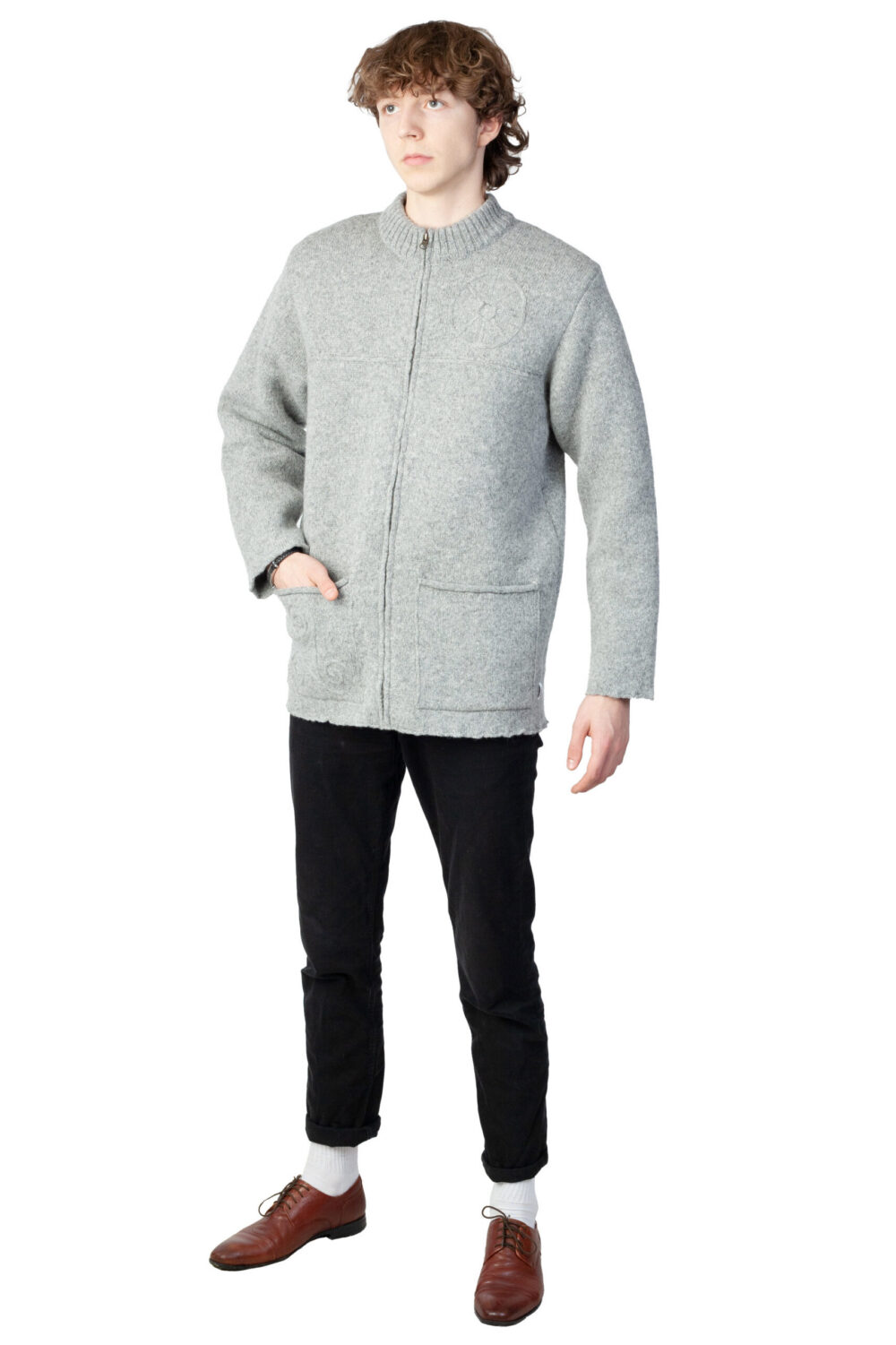 Wool cardigan with power symbols and pockets - Image 3