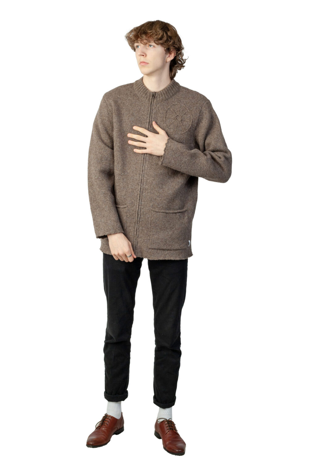 Wool cardigan with power symbols and pockets - Image 2