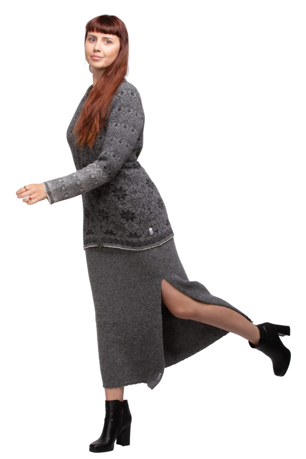 Wool cardigan with power symbols and a zipper - Image 3