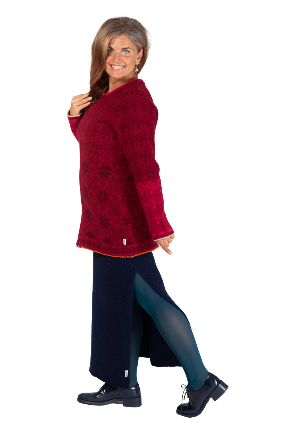 Wool cardigan with power symbols and a zipper - Image 3