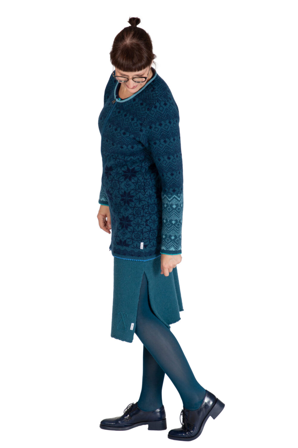 Wool cardigan with power symbols and a zipper - Image 3
